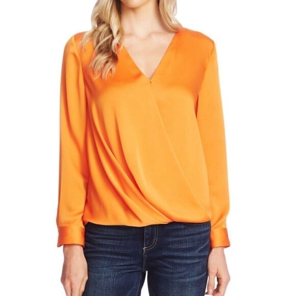 VINCE CAMUTO  Blouse Top Faux wrap Top size XS Electric Orange - Picture 1 of 7